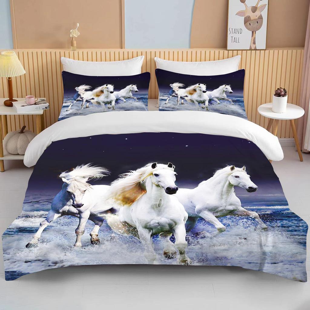 Running Horses Bedding Set Soft Comforter Set And Pillowcase Queen Size Decor Home Luxury Bed Set Animal Duvet Cover For Boy Bed