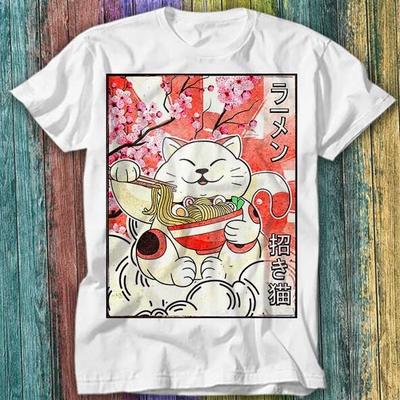 Japanska Nudlar Maneki Neko Lyckokatt Ramen Spådom T-shirt Topp Tee 245