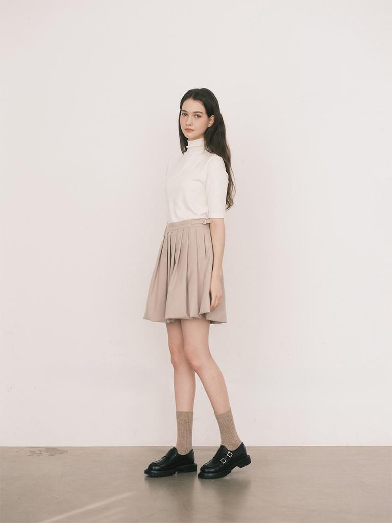 Non Search Wool Pleated Balloon Skirt/Beige