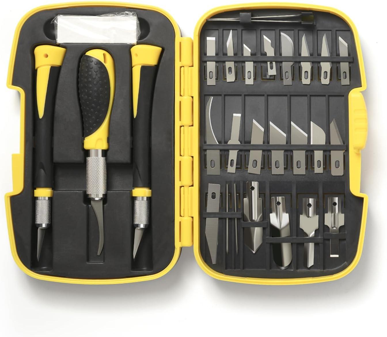 

30 шт. нож для творчества с противоскользящей ручкой, нож для хобби, стальные лезвия SK5, набор ножей-скальпелей для творчества, моделирования, скрапбукинга, скульптуры жёлтый