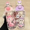 Portable Cartoon Water Cup with Strap - Durable, High-Temperature Resistant Plastic, One-Button Open Straw