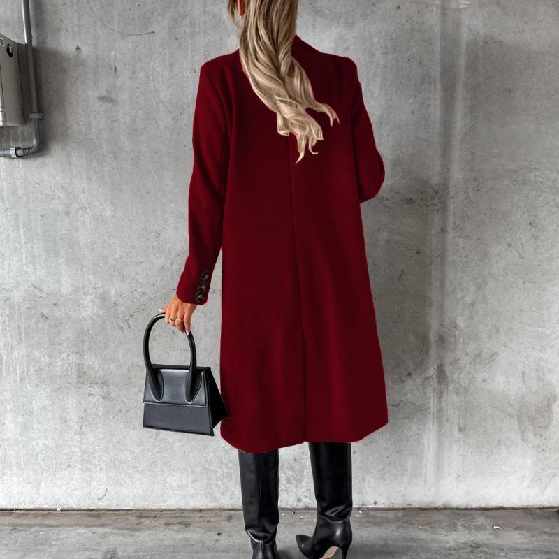 QICED Women's Coat Versatile Tweed Coat Solid Colour Long Sleeve Double Breasted Plug Pockets