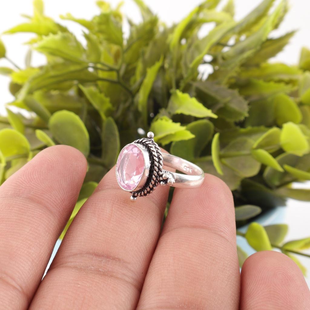 Morganite Gemstone 925 Sterling Silver Jewelry Handcrafted Women's Ring For Gift RR-9-8