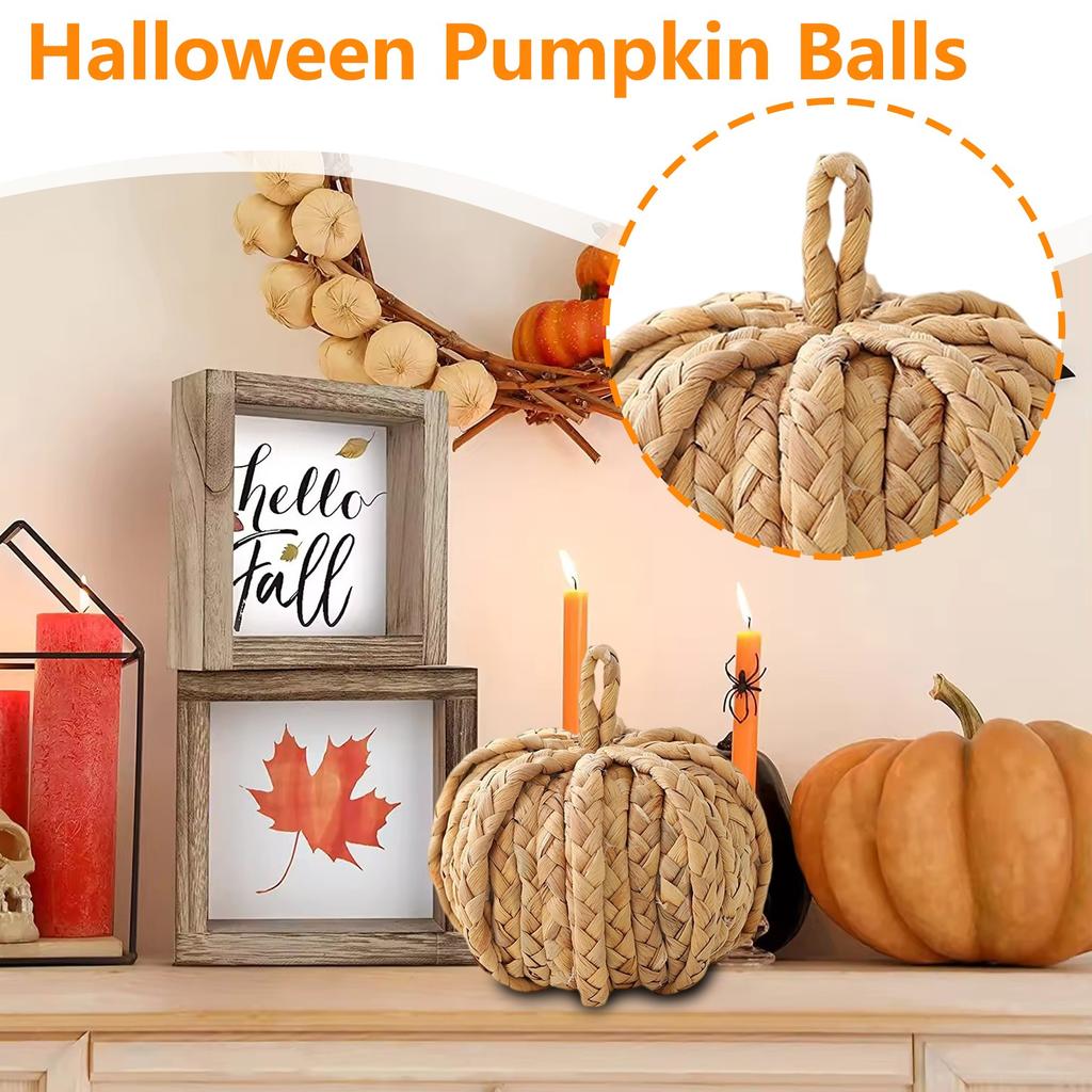 Hand-woven Pumpkin Balls, Straw-woven Home Living Room Decorations, Twisted Pattern Pumpkin Ornaments.