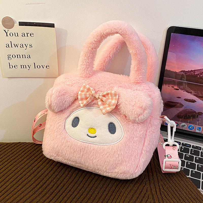 Anime Sanrio Kuromi Handbag My Melody Cinnamoroll Plush Cosmetic Bag KT Cat Travel Storage Bag Women Birthday Christmas Gifts