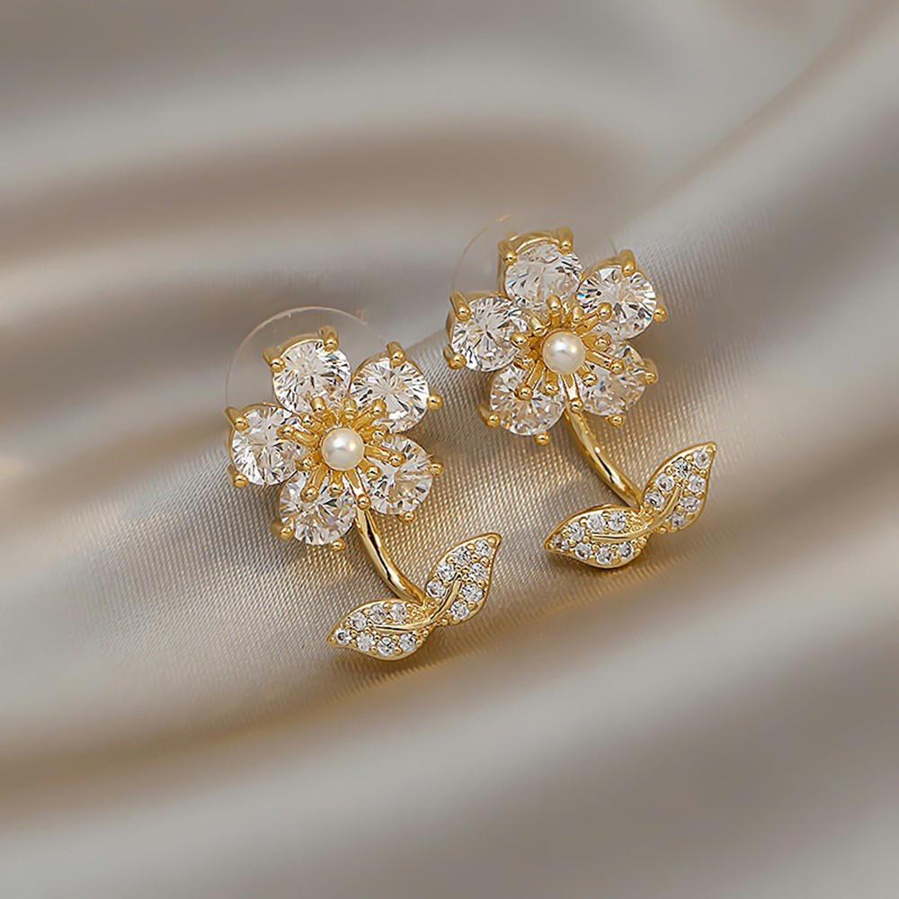 

New Fashion Crystal Flower Stud Earrings for Women Golden Color Rhinestones Small Korean Earrings Party Cute Sweet Zircon Gift