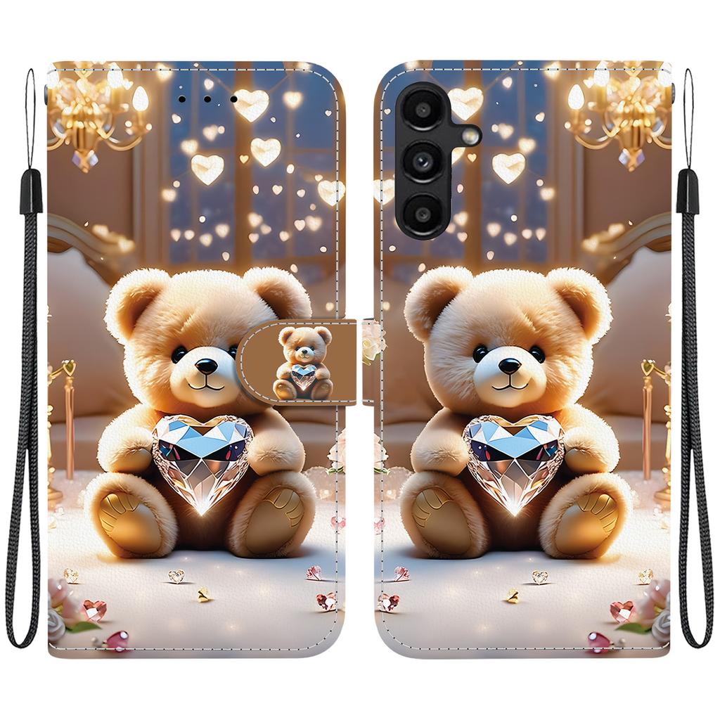 Handmade PU Leather Flip Case for Samsung Galaxy A15 4G/5G (A155F/A156B/A156E)- Anti-Slip Shockproof Cover with Wrist Strap & Heart/Rose Cat Designs