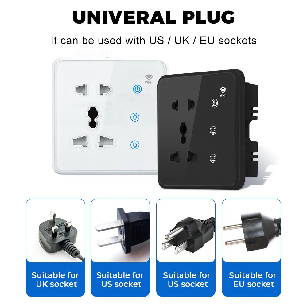 Tuya Wifi Wall Smart Socket 2gang Switch Light Touch Us Eu Uk Plug Tempered Glass Timing Electrical App For Google Home Alexa