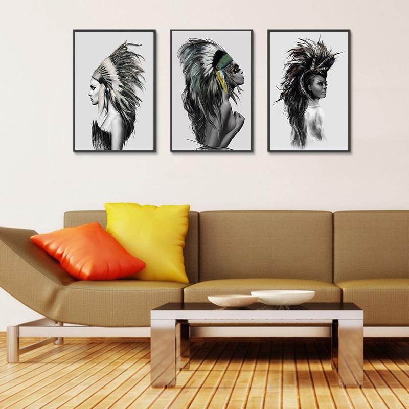 

Новая современная абстрактная девушка с индийским пером, холст, художественный принт, настенный домашний декор, без рамы 21cm*30cm