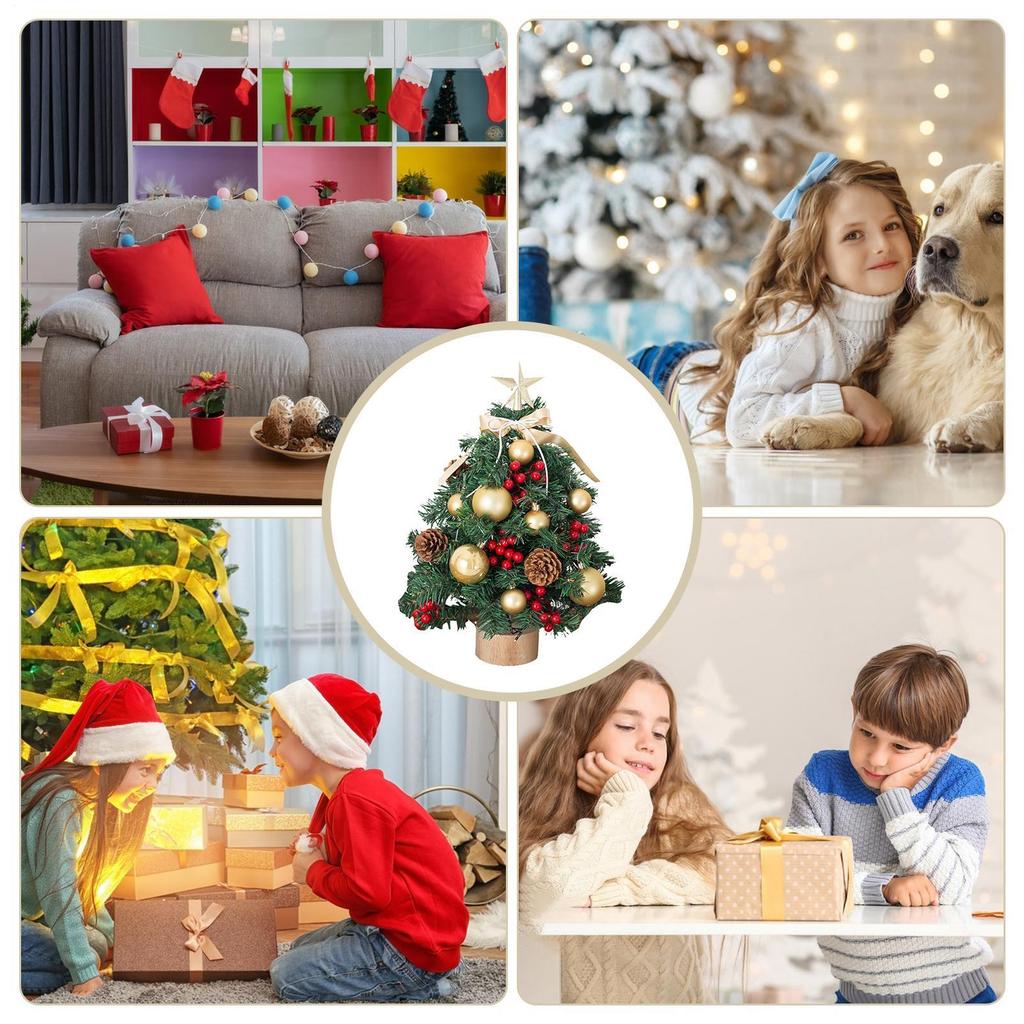 Tabletop Christmas Tree 18 Inch Seasonal Decor With LED Light Artificial Mini Christmas Tree For Office Home Bedroom Living Room