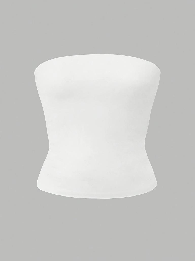 Plus Size Strapless Slim-Fit Tank Top - Solid Color