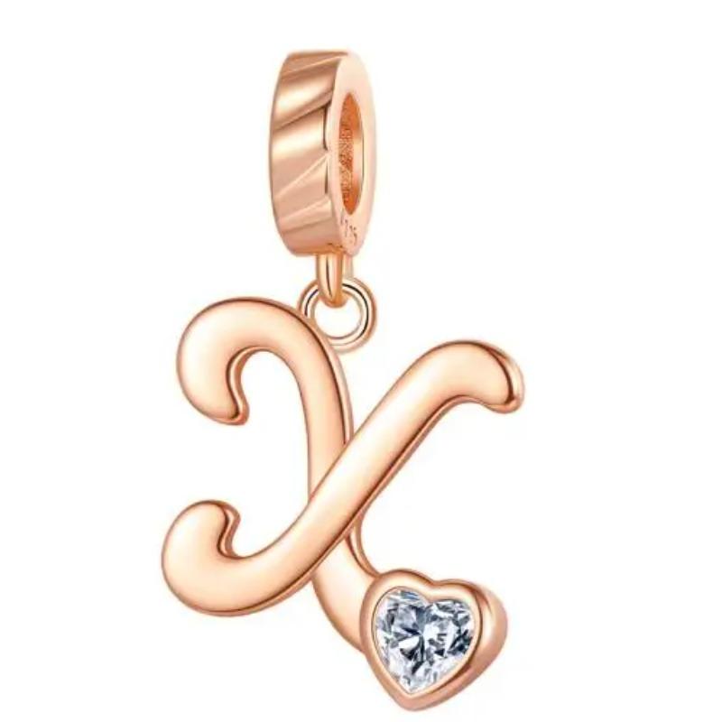 Kupfer 26 Buchstaben A-Z Alphabet Anhänger Charme Roségold Passend für Original Pan Armband Zubehör DIY Schmuck Für Frauen