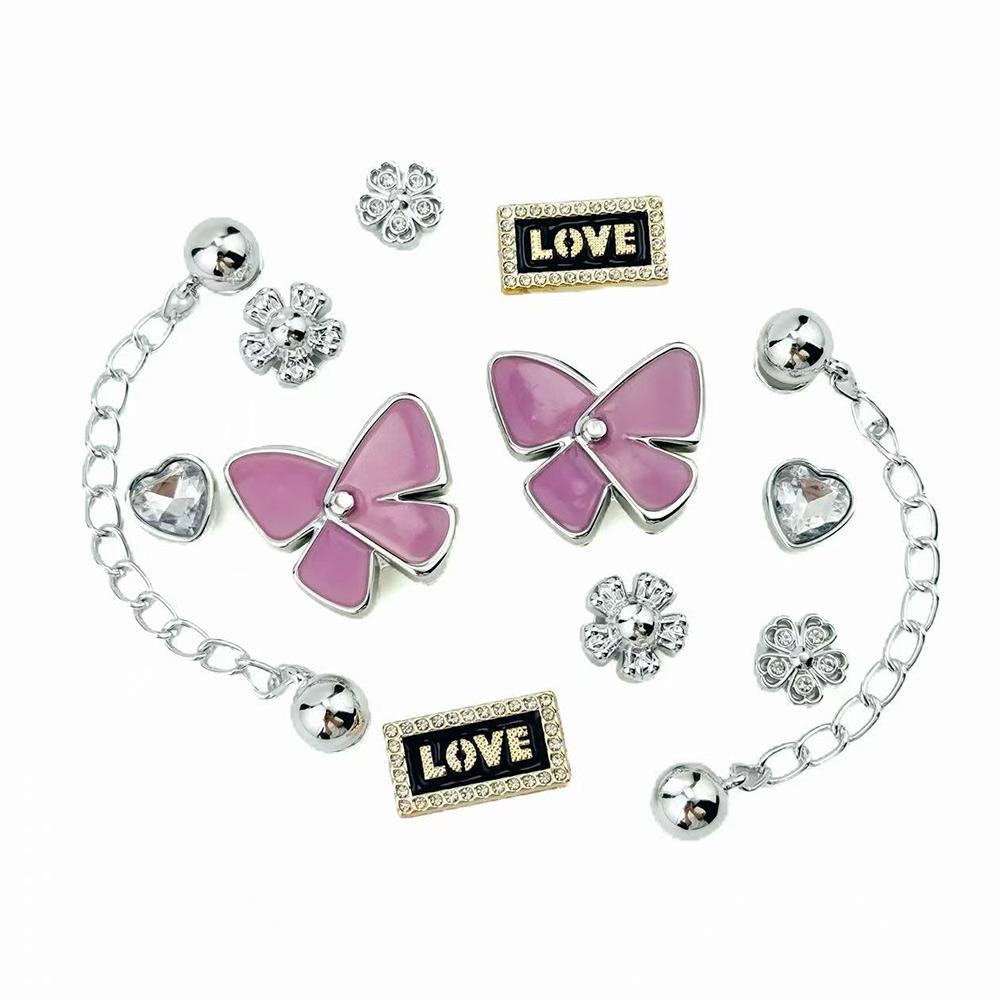 

12PCS Shoe Charms Set Purple Butterfly Letter Silver Bead Chain Shoe Decorations Buckle for Sandals Clogs DIY Accessories Gifts