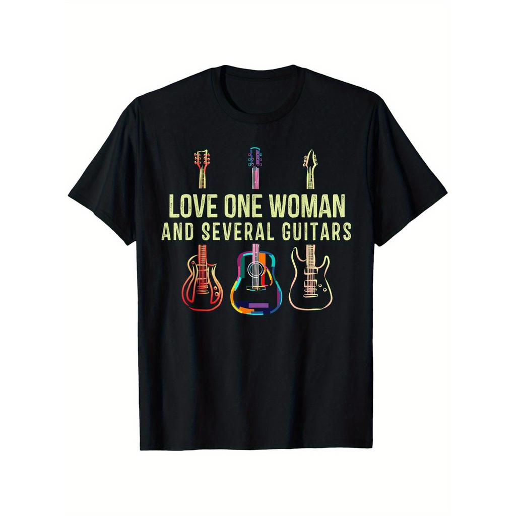 Love One Women And Several Guitars Graphic Tee Cool Gift For Guitarist Unisex Women Casual T-Shirt