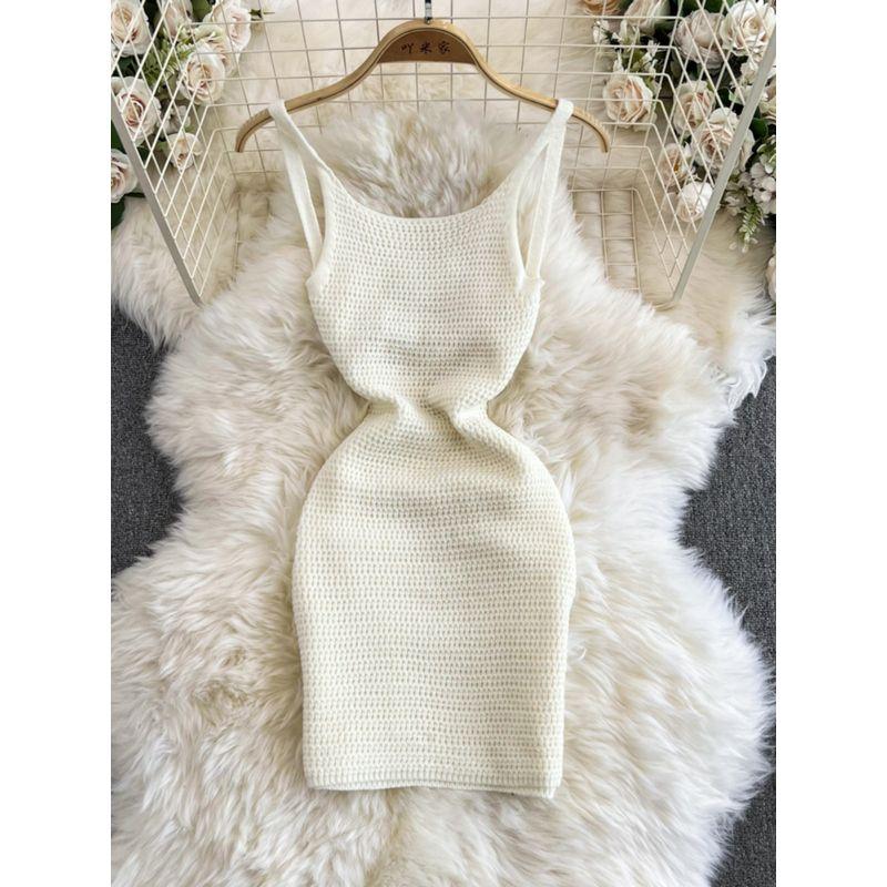 Pure Desire Sexy Sexy Knitting Sling Dress Women's Summer New Arrival Silm Slim Looking Sheath Bottom Sleeveless Skirt
