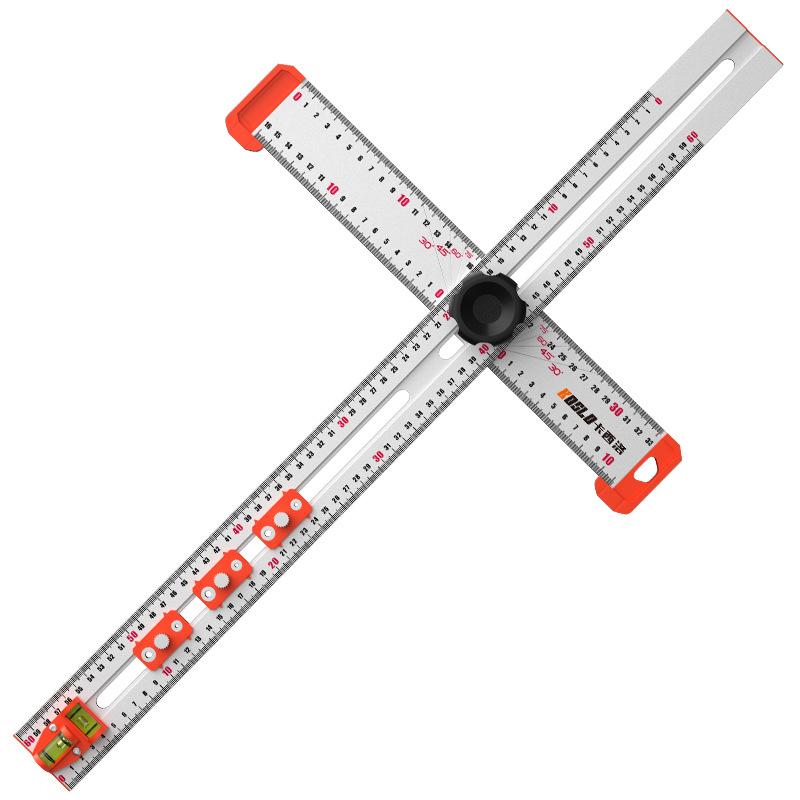 Woodworking 2-in-1 Punching Positioning Ruler T-Shaped Ruler Multifunctional Angle Ruler,Aluminum Alloy Marking Measuring Tool