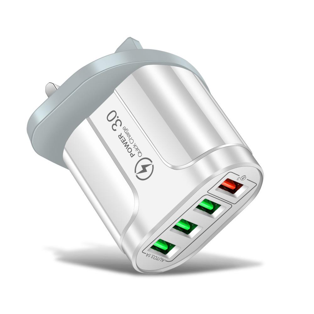 QC3.0 4-Port USB LED Fast Charger with US/EU/UK Plugs