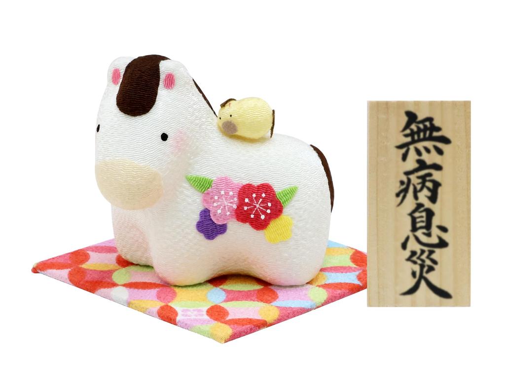 Osaka Choseido Zodiac Horse New with Free Original Wooden Tag Flower Parent and Child Ornament Ornament, Ornament, Year's Ornament, Chirimen, (Sent