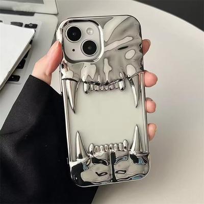 Custodia per telefono 3D Elettrolaccata con Denti di Tigre Vuoti per iPhone 16 15 14 Plus 13 12 11 Pro Max Lussuosa Copertura Protettiva Morbida Antiurto