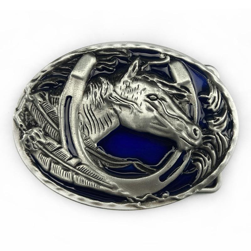 Ethnic Style Horse Head Leather Belt Buckle - European & American Fashion Smooth Clasp