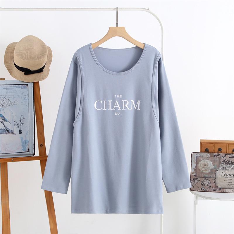 

Осенний хлопковый топ для кормящих с длинным рукавом - Свободный крой для кормления грудью XL синий