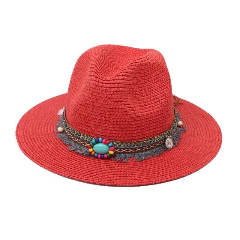 

Spring and Summer New Style Sun Hats for Women Gemstone Straw Hat Sun Protection Ethnic Minority Beach Hats Hair Accessory 58