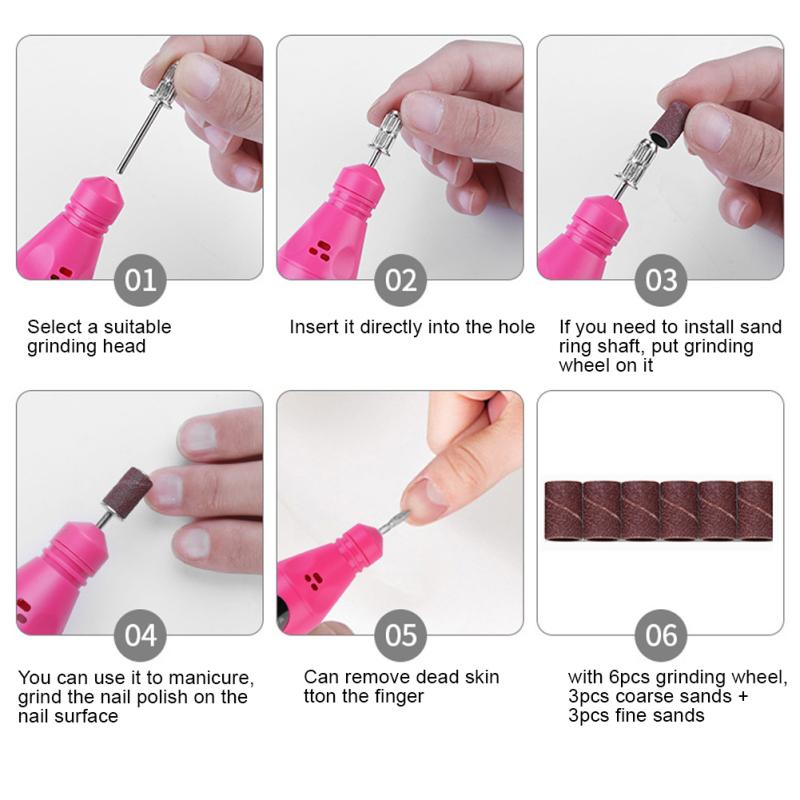 USB Electric Nail Drill Pen + Grinding Head Wheel Manicure Machine Set Gel Remover Sanding Polishing