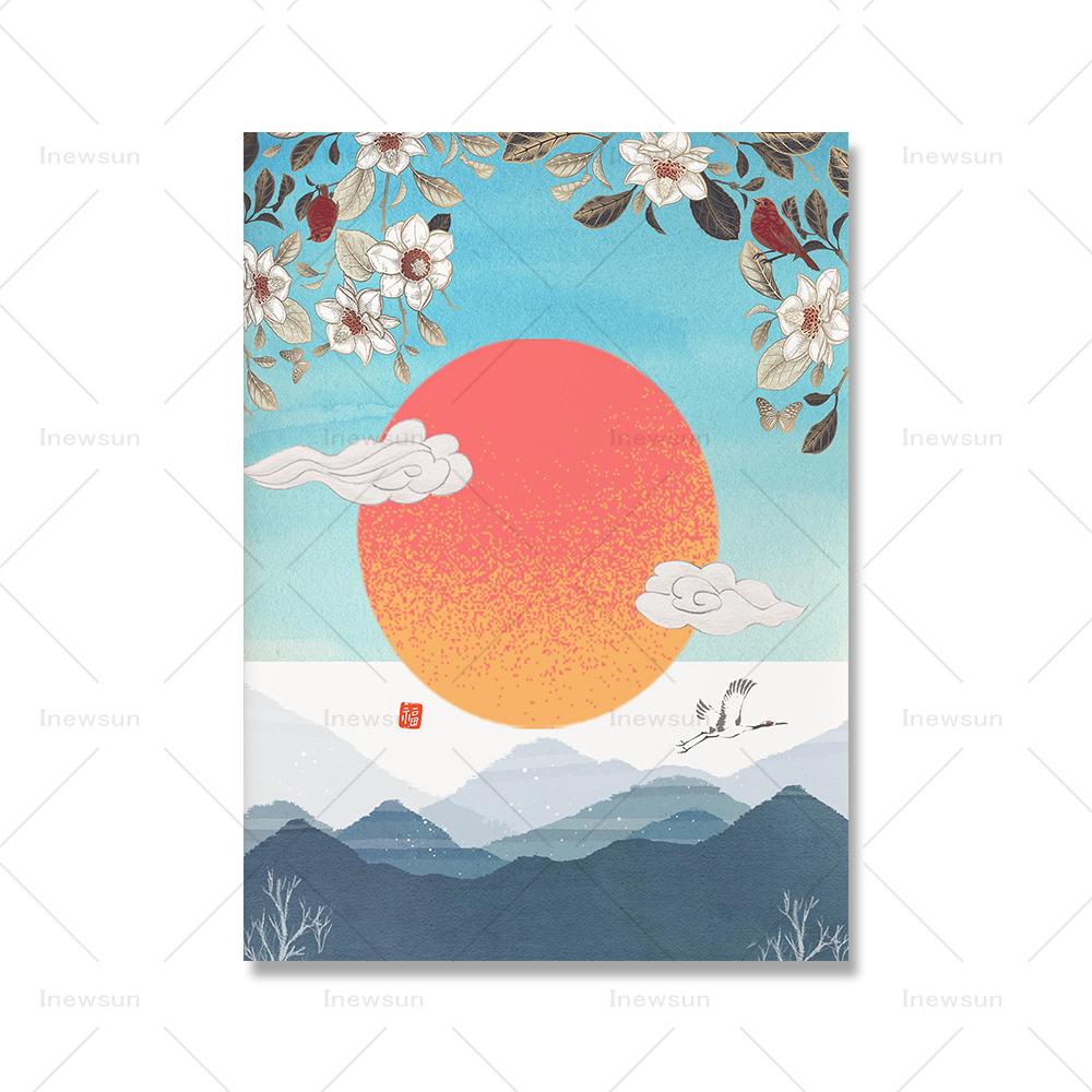 Koreanische Kultur Kunstdruck Asiatisches Poster Modernes Aquarell Sonnenfisch Wand Leinwandmalerei Bild für Wohnzimmer Schlafzimmer Heimdekor