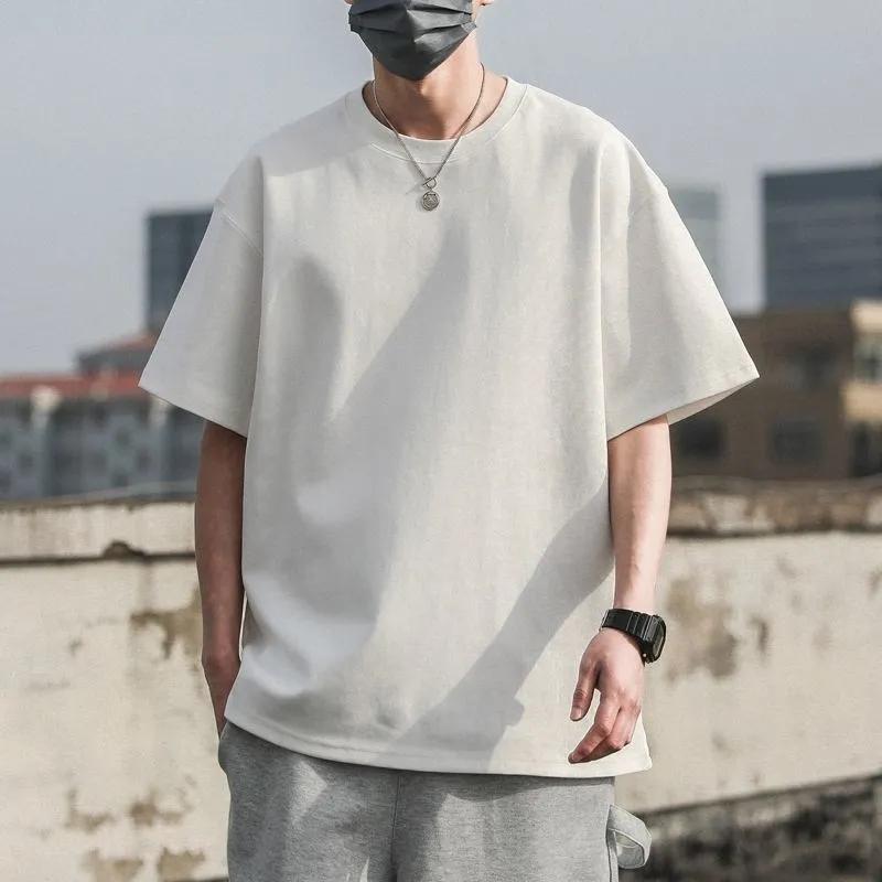 Erkekler için pamuklu t-shirt büyük boy temel tişört damla omuzlu tişört streetwear üstleri Tee artı boyutu