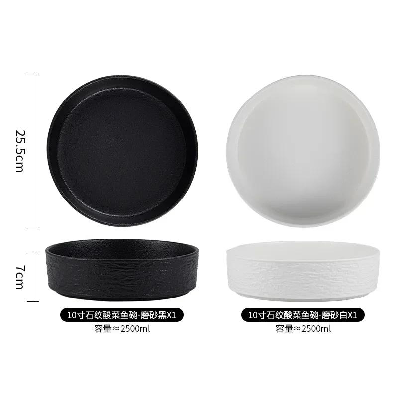 10inch Frosted Matte Finish Soup Bowl Black White Ceramics Stone Pattern Home Hotels Restaurant Big Bowl Porcelain Tableware