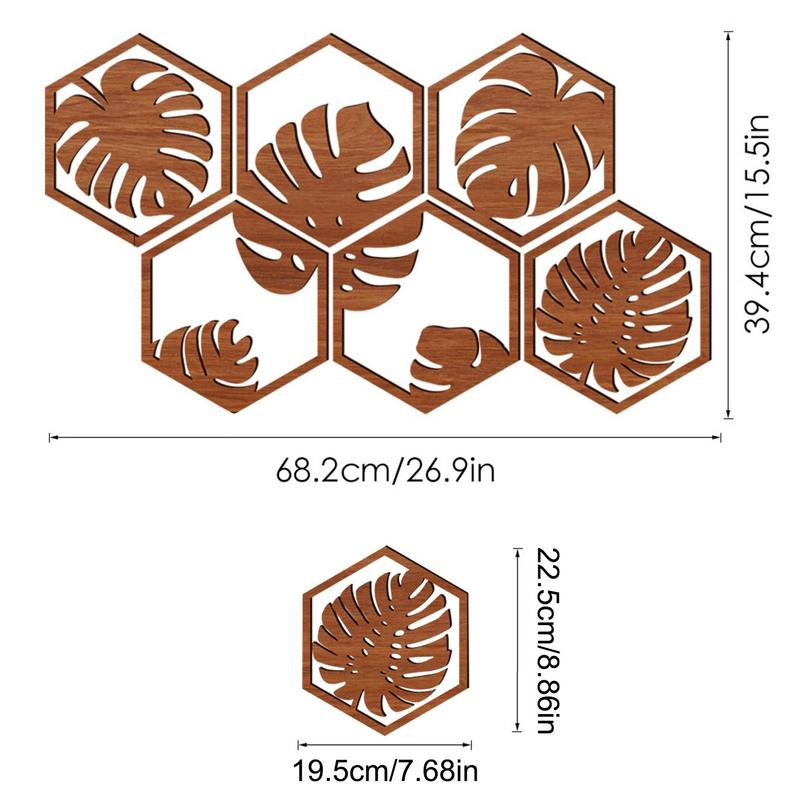 Palm Leaf Wall Art Wooden Board Leaf Splicing Wall Sticker Creative Hexagonal Wooden Wall Decoration Wall Art For Bedroom