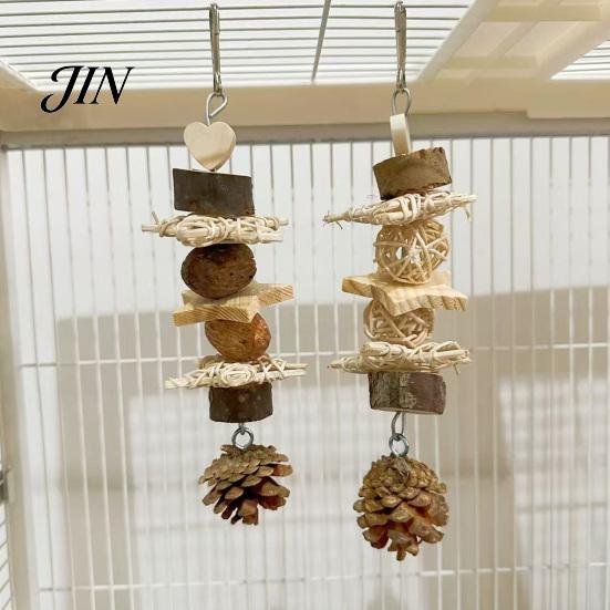 Wooden Parrot Chew Toy Toy, Pine Cone Bird Blocks Anxiety Relief Enrichment Cage Accessories for Small Medium Parrots Foraging Biting Beak Care