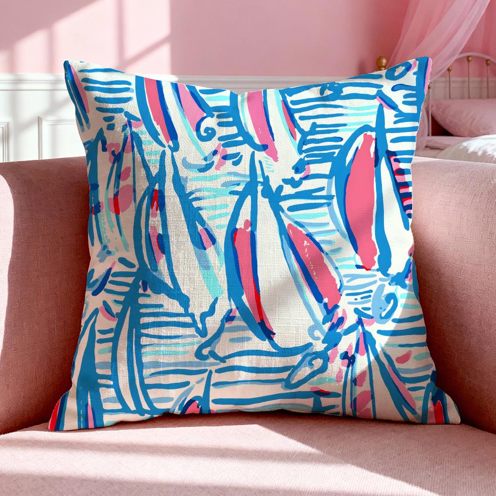 Fashion L-Lilly Pulitzer Cushion Cover Breathable Linen Pillowcase Summer Odorless Eco-Friendly Invisible Zipper Washable