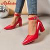 Moda Cristalli Aphixta Fibbia Cinturino Pimp Pelle Verniciata Tacco Grosso 7cm Décolleté Ufficiali Fibbia Cintura 2cm Punta Scarpe da Donna