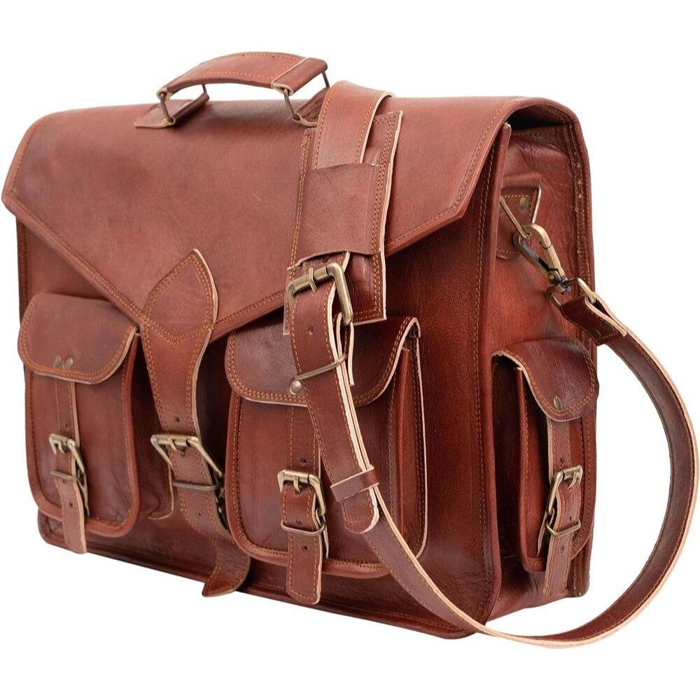 Pánská taška na notebook Real Goat Leather Vintage Brown Messenger Aktovka přes rameno