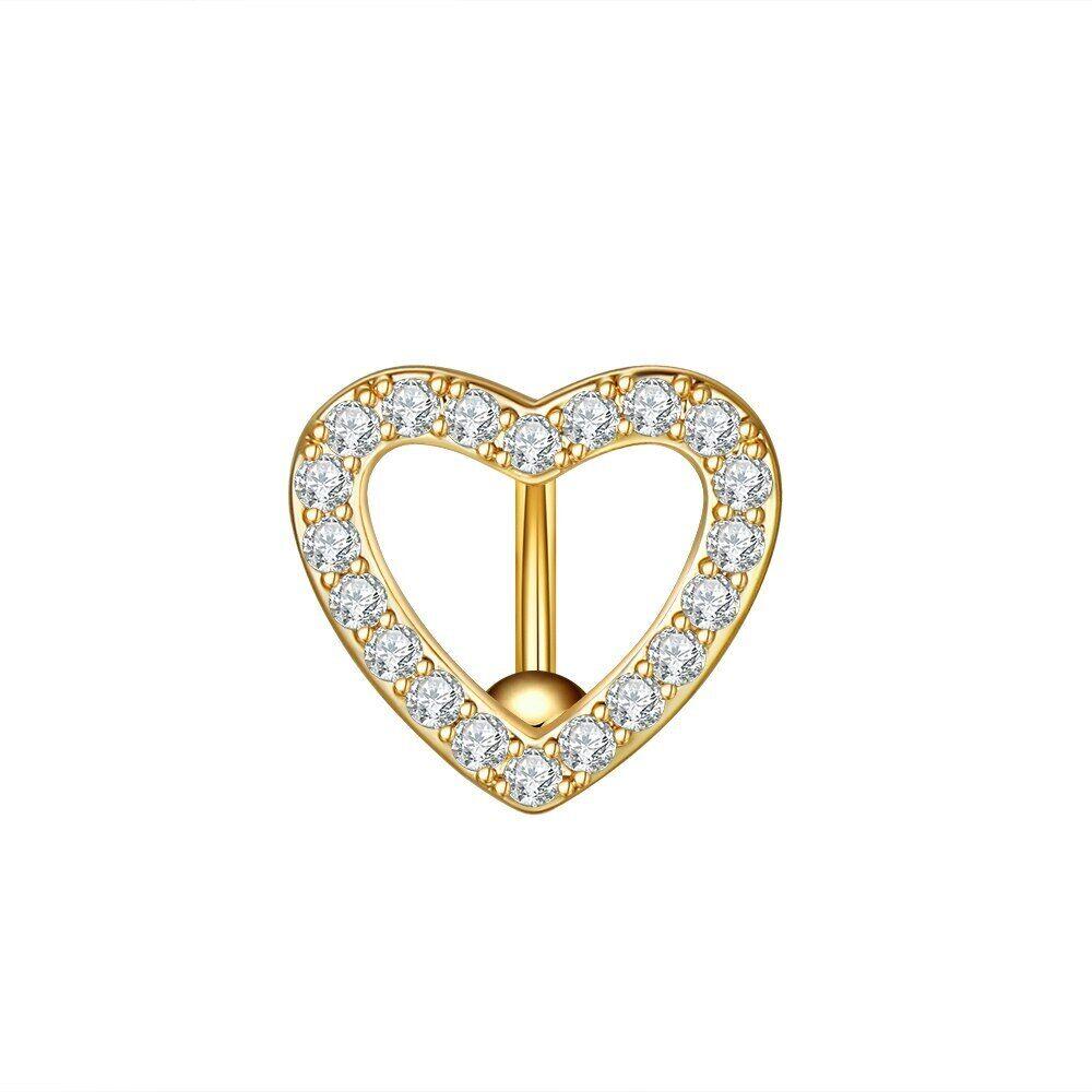 1PC Surgical Steel 14G CZ Reversed Bar Belly Button Ring Heart Navel Stud Piercing Ring Jewelry Sexy Umbilical Oreja Pircings