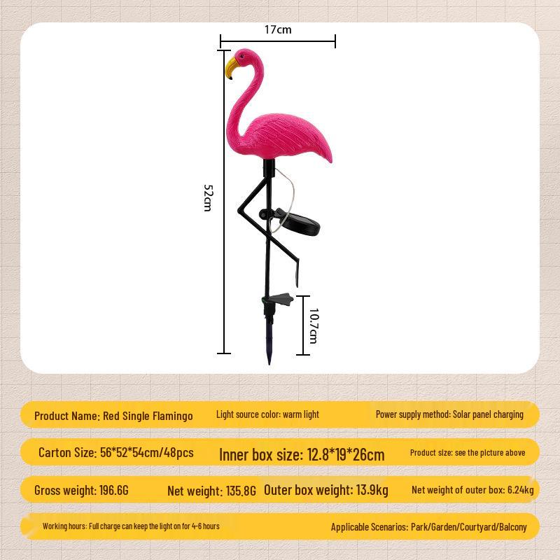 Solar Red Flamingo Ground Stake Light for Garden and Courtyard Decoration