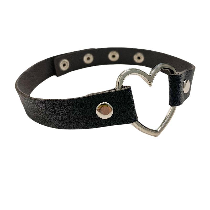 Anel de Metal Amor Choker de Couro Simples Ajustável para Mulheres, Corrente Decorativa para Pescoço de Menina Multicor