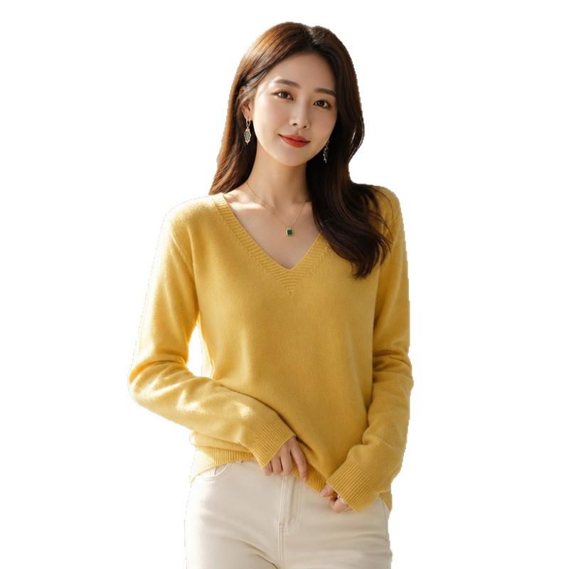Women S V Neck Long Sleeve Pullover Knit Sweater Plus Size