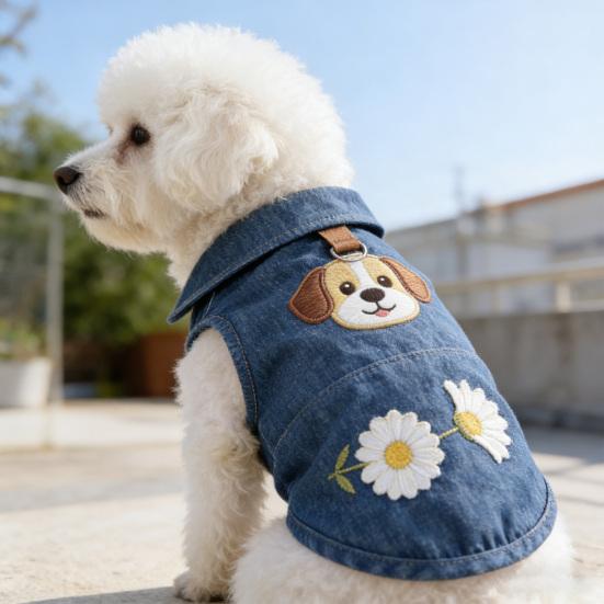 Dog Clothes for Small Medium Dogs Summer Denim Shirt with Leash Ring Soft Breathable Sweatshirt Sleeveless Pet Outfits