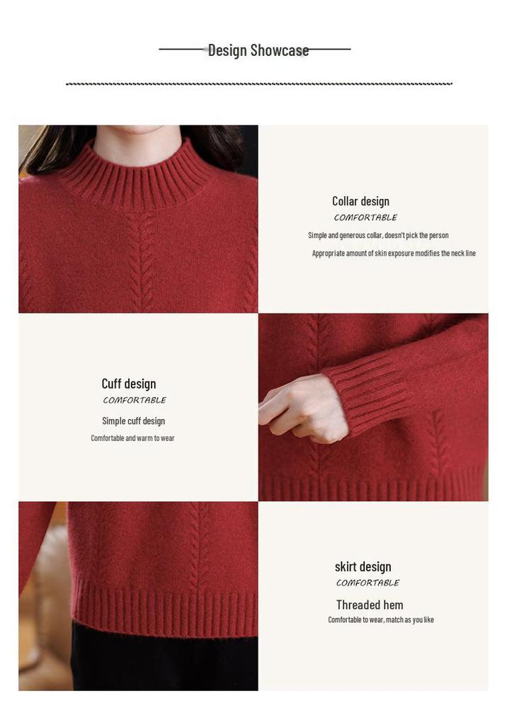 Maternity 100% Pure Wool Autumn/Winter Sweater for Women, Half-High Neck, Thickened Plain Color Base Layer for Middle-Aged & Elderly.