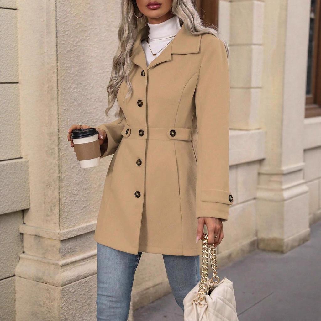 Amazon 2025 cross-border European and American foreign trade women's clothing autumn and winter temperament slim lapel button woolen coat coat