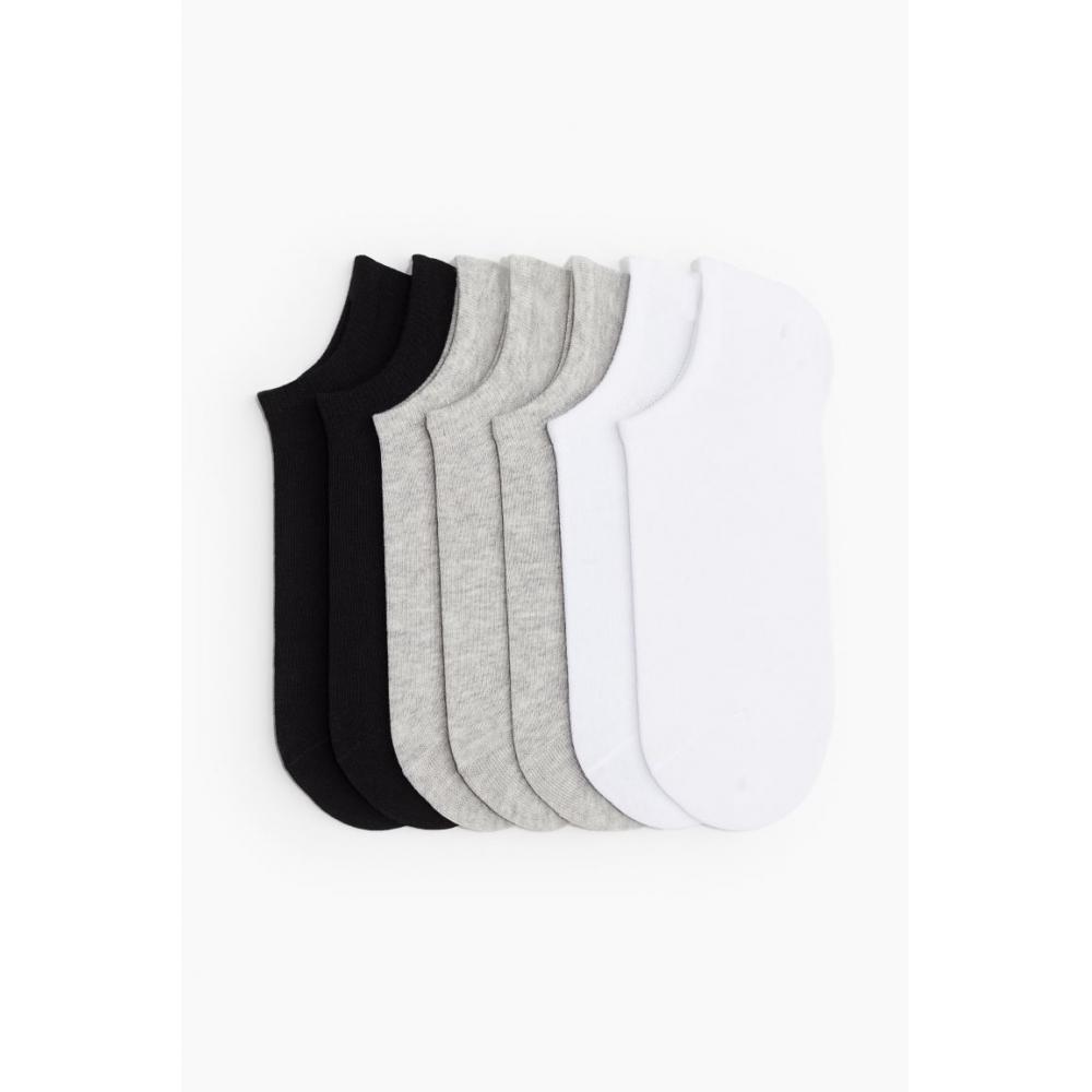 

H M 7 Pair Ankle Socks Set wHite Grey Melange Black