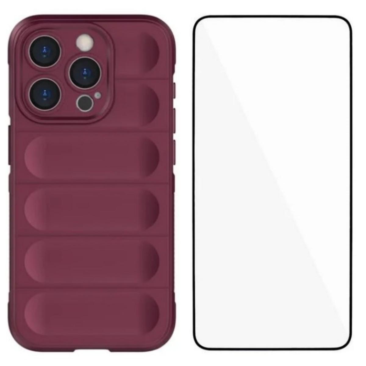 

For iPhone 13 Pro Max 6.7 inch TPU Case WANLONFENG HD Series Anti Slip Phone Cover with Tempered Glass Wine Red