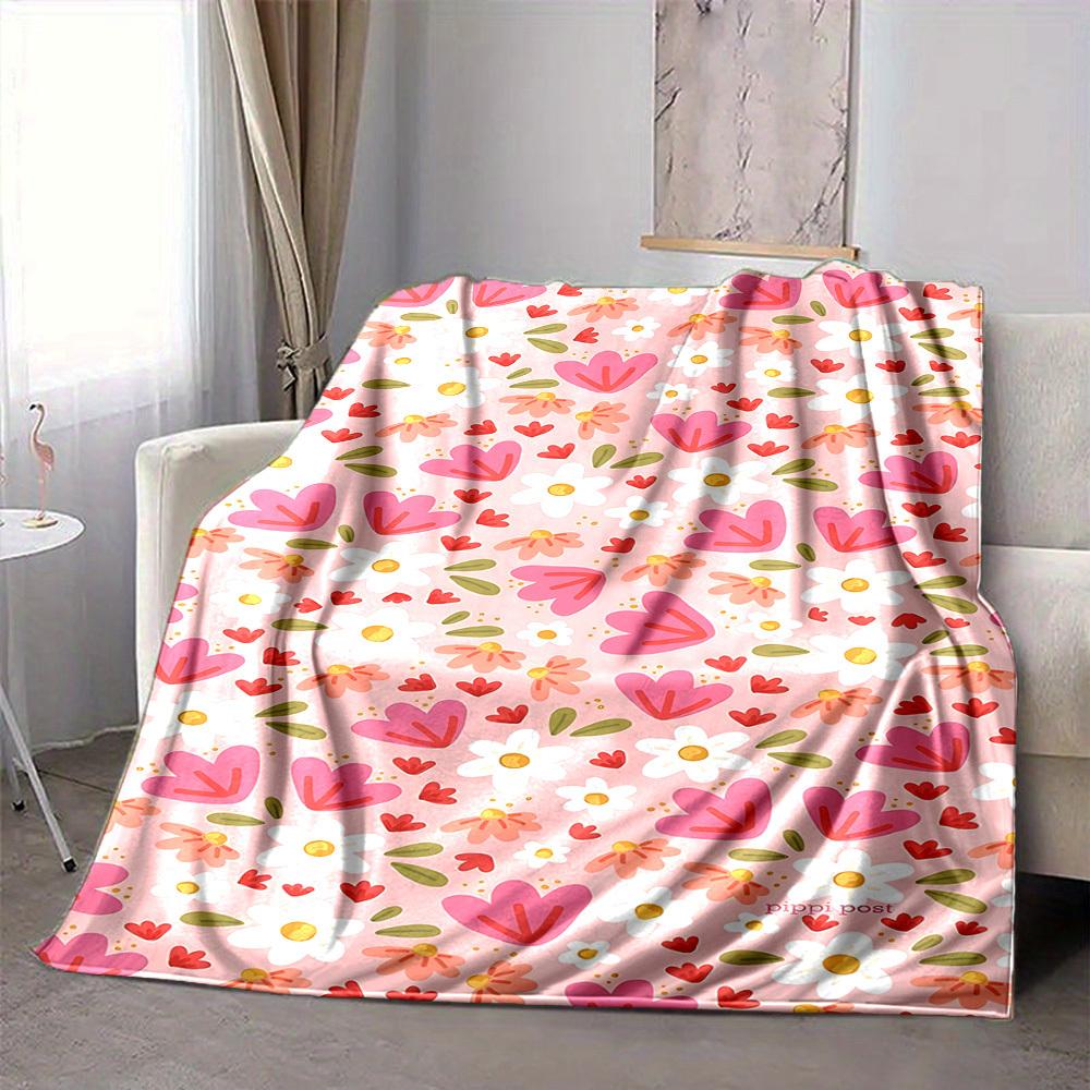 1pc Floral Pattern Lightweight Flannel Blanket, Comfortable and Warm Blanket, for Office and Camping Sofa Bed, Livingroom170