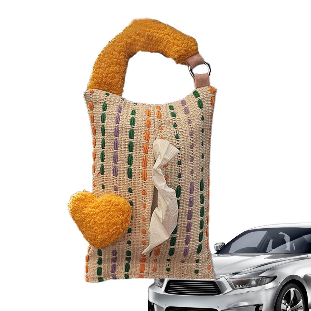 Tissue Box Holder For Car Colorful Heart Pattern Car Paper Organizer Napkin Holder Creative Soft Car Organization Accessories