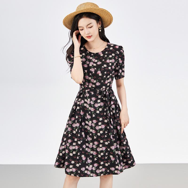 

Романтичное шифоновое платье с принтом - Французская женственность, легкая роскошь, женская мода M розовый/чёрный