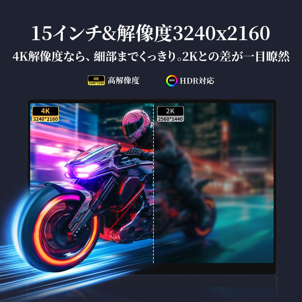 Monitor Mobil HAILESI 15 Inch 4K Panou Tactil Raport Ecran Luminozitate Ridicată 450nits Panou IPS sRGB Gamă Largă de Culori HDR Afișaj Mobil Autonom