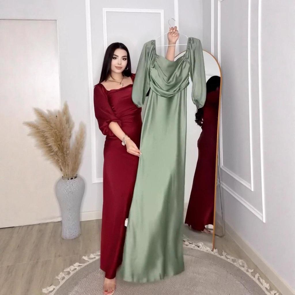 2025 Summer European & American Women's Elegant Square Neck Puff Sleeve Dress