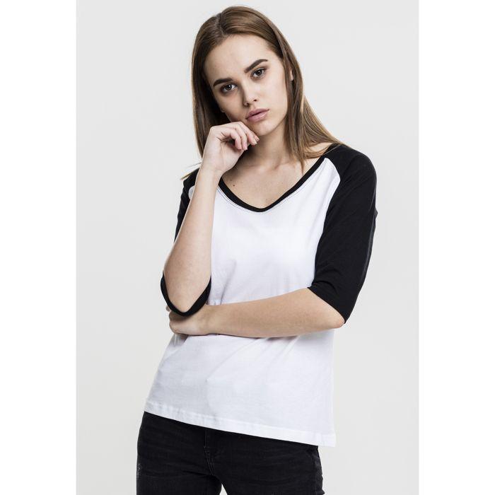T-shirt femme - URBAN CLASSICS - Raglan 2.0 - 100% Coton - Manches trois-quarts - Col large